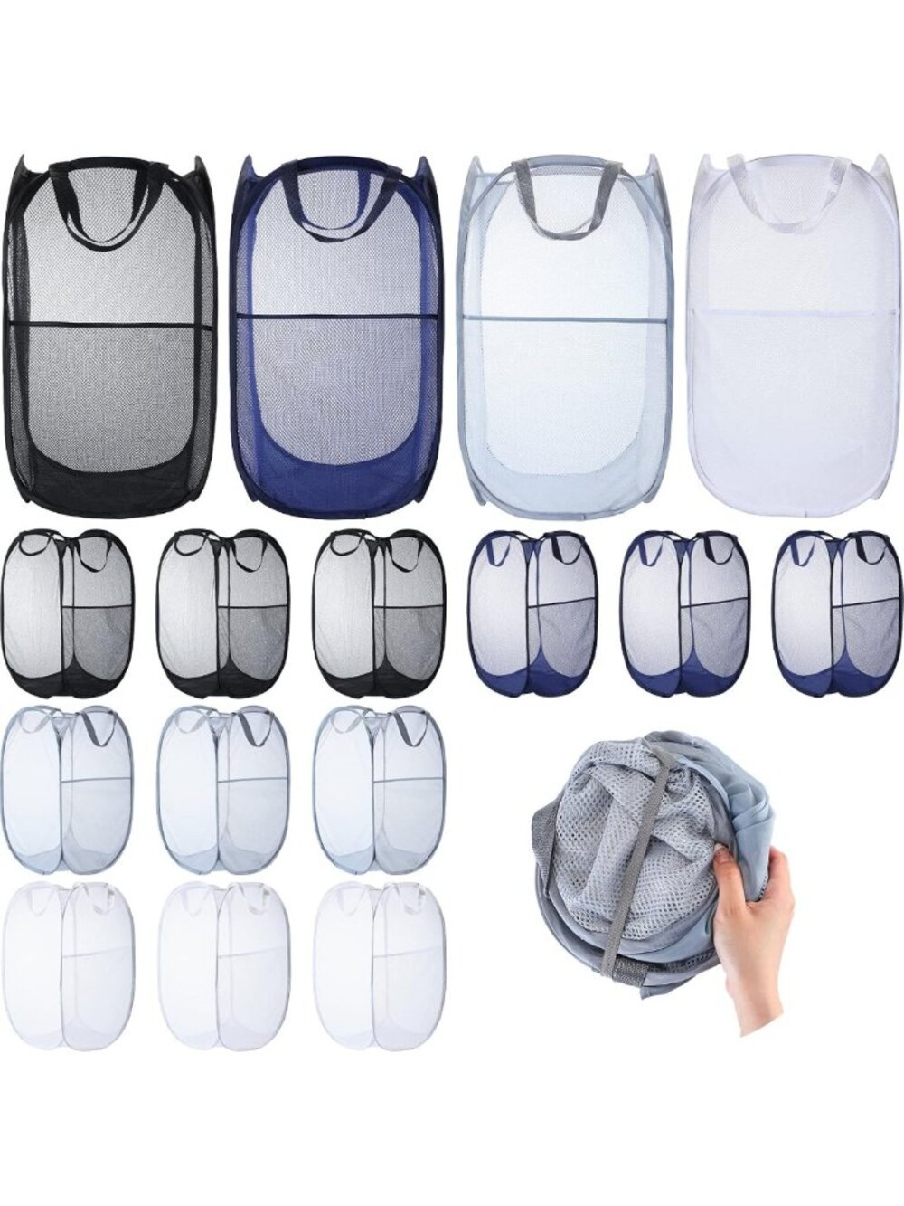 16 Pcs Collapsible Mesh Laundry Hamper Set - Large Foldable Baskets with Handles
